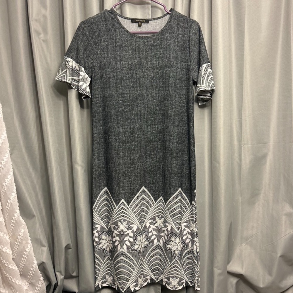 50%offW❤️ ELLEN WEAVER Dress Black White Lace Floral Petite Med Stretch